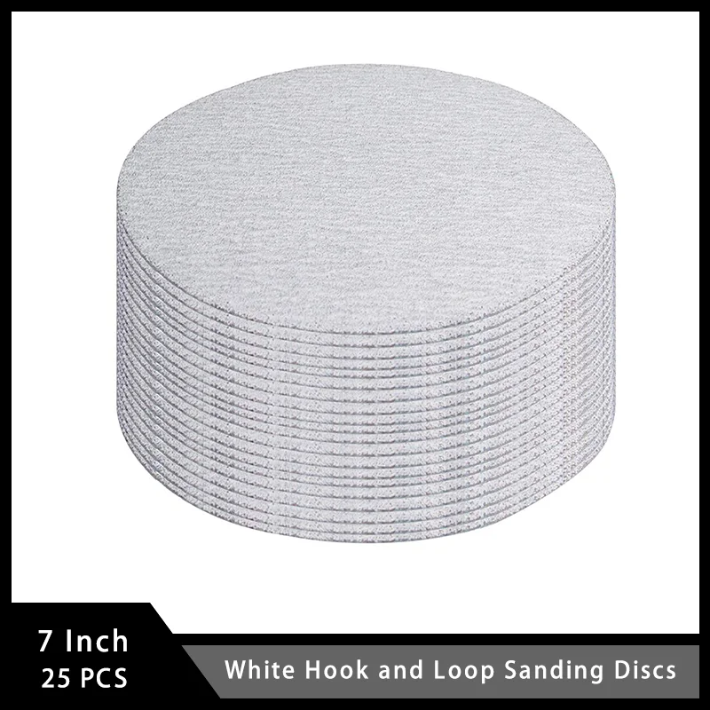 7 Inch White Hook and Loop Sanding Discs 25 Pcs Assorted 80/150/240/320/400 Grits for Decorativing Finishes Cleaning Application