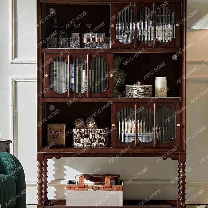 L solid wood retro tall cabinet, living room wine cabinet, dining side cabinet, master medieval book storage cabinet