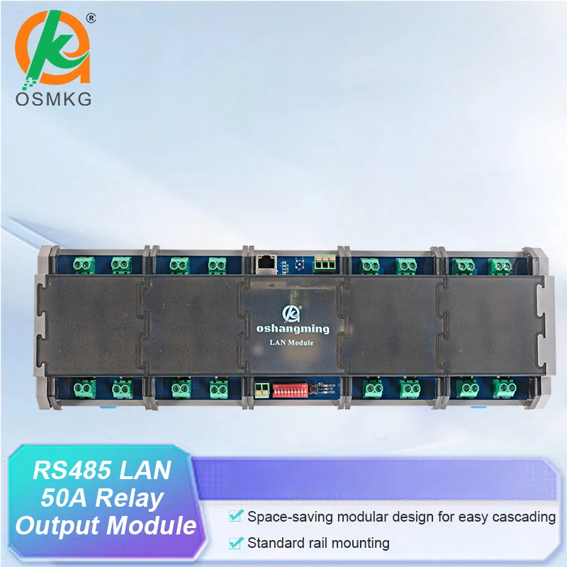 Oshangming 16 Channel Relay Output Module 50A Single Open Relay with RS485/LAN DC12/24V Modbus RTU/TCP for InIndustry Automation