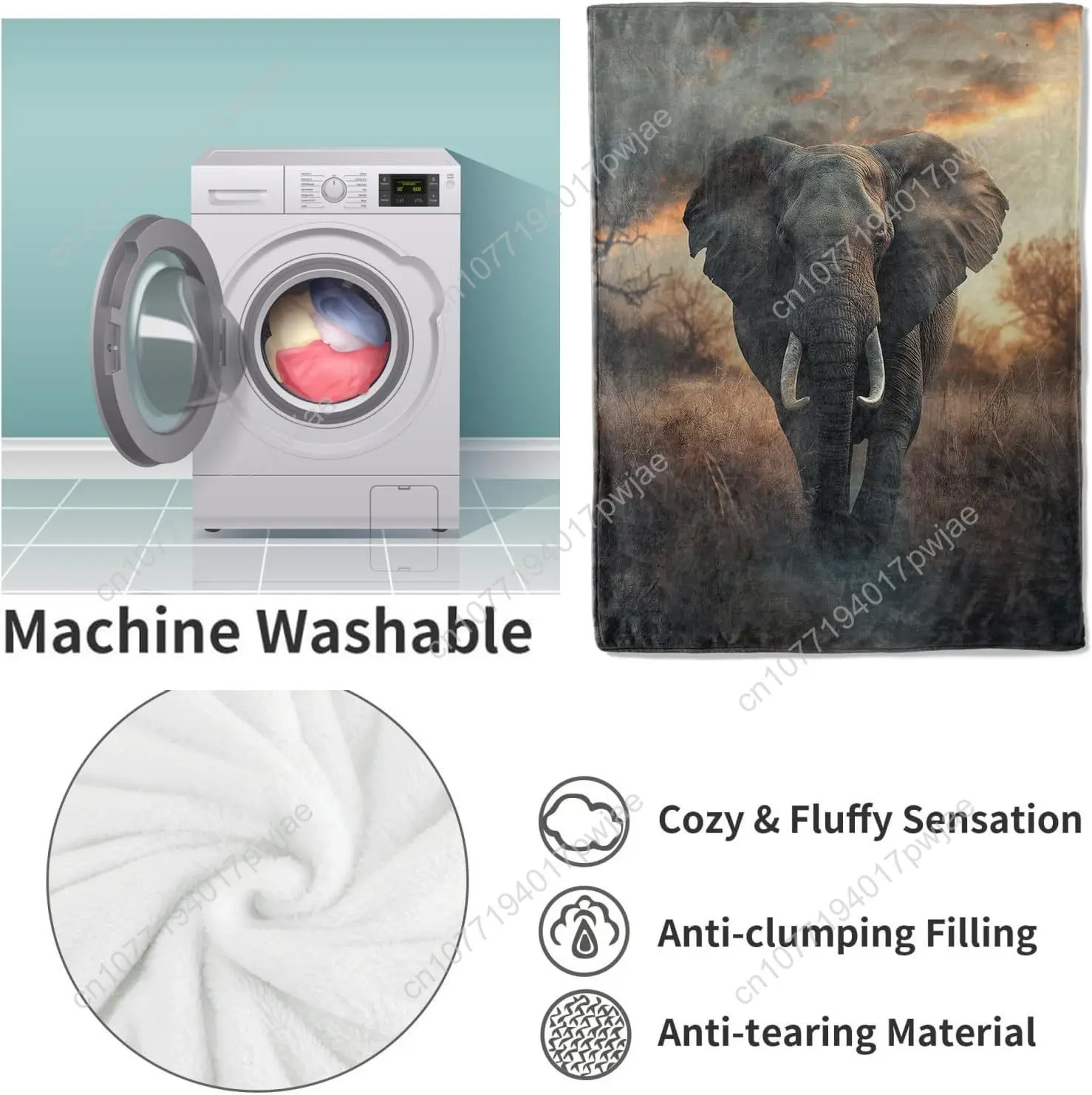 Elephant Fleece Blanket, Realistic Wildlife Scene Soft Elephant Throw  inches Perfect for Nature Lovers Custom blankets