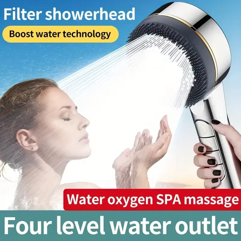 

Four speed adjustable 1 filter pressurized shower head with water seal multifunctional household shower bathroom accessories
