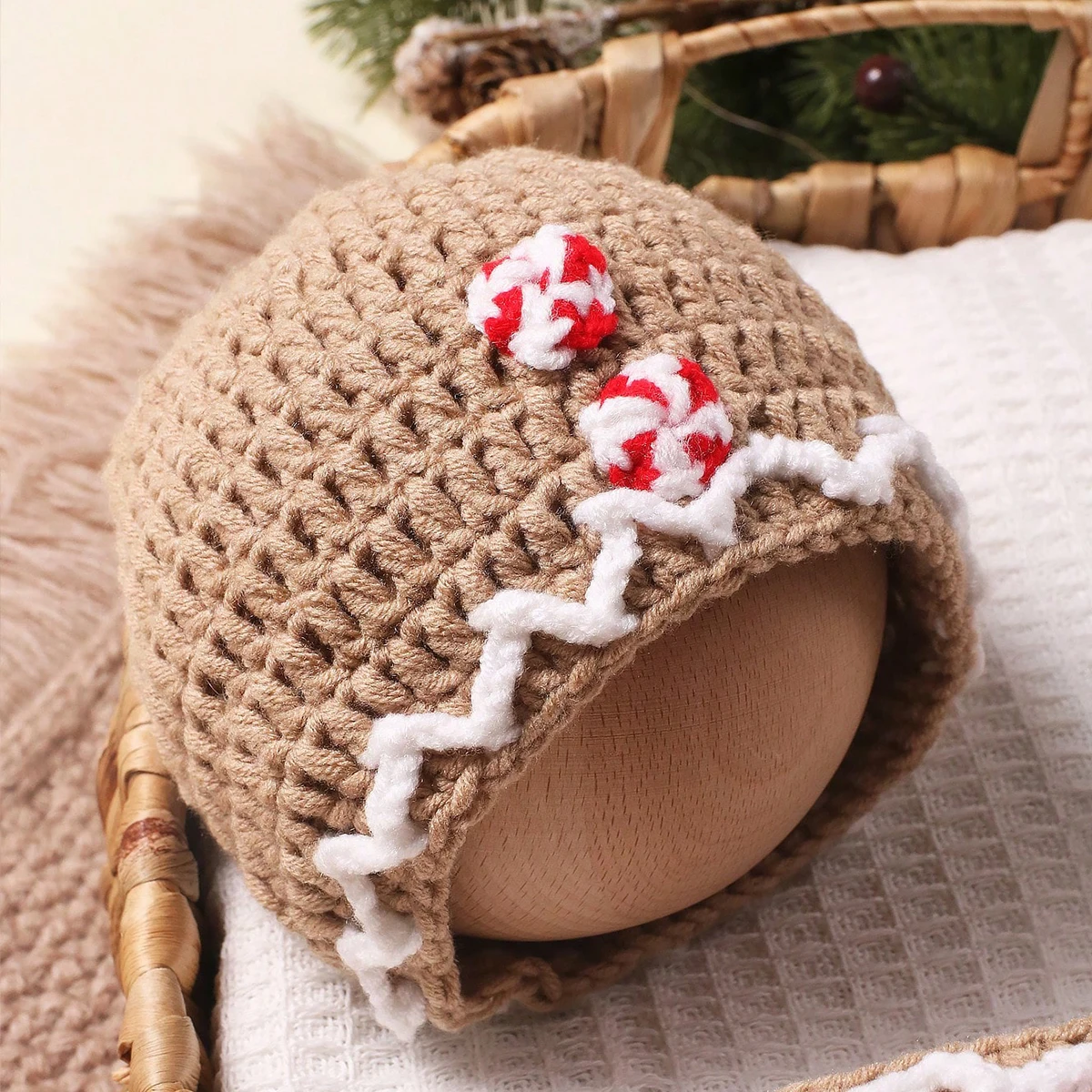 Ylsteed Newborn Christmas Photoshoot Props Crochet Gingerbread Man Photography Outfit Hand Knitting Pants+Hat+Shoes Infant Pic