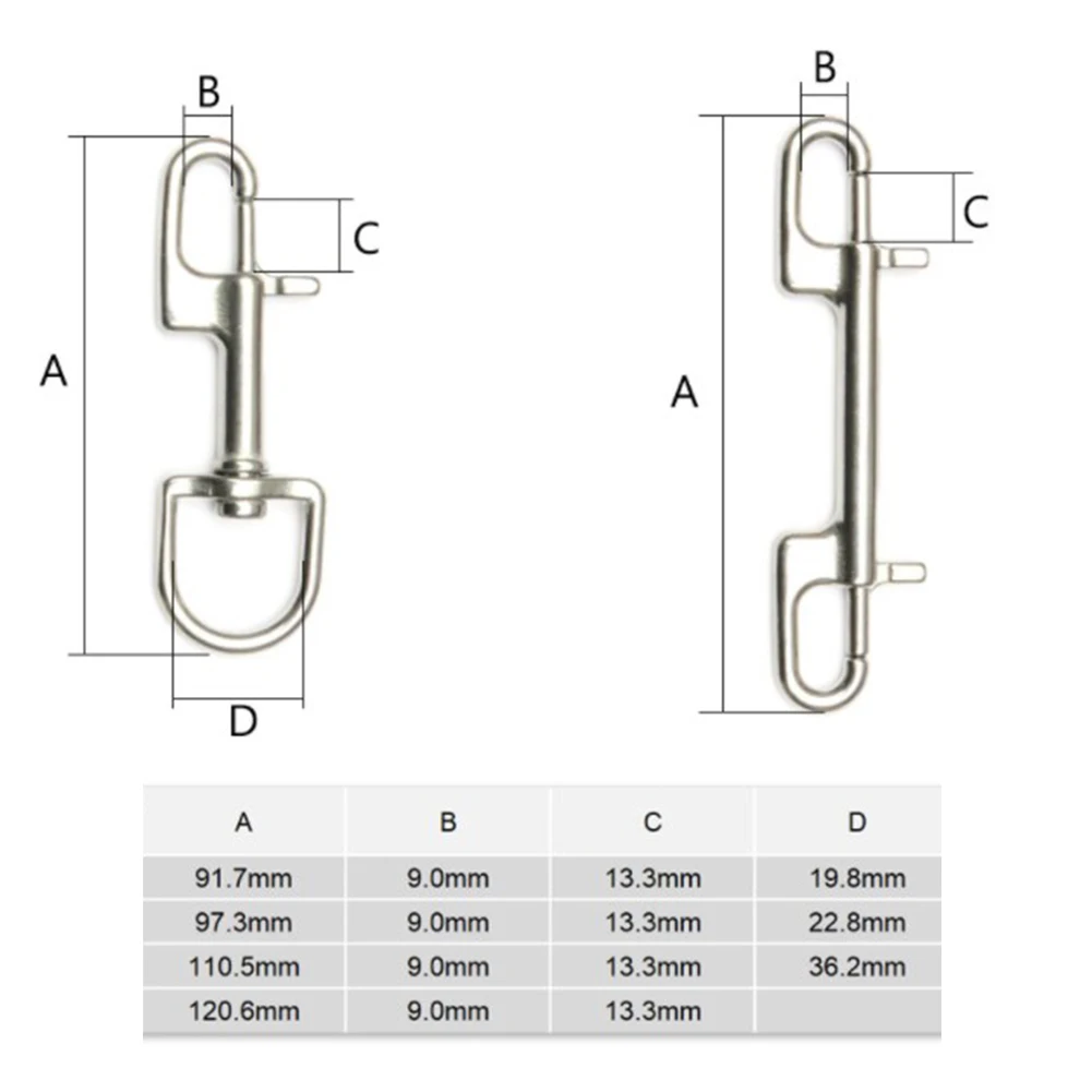 Scuba Diving 316 Stainless Steel Bolt Snap Hook Clip Swivel Hook  For B C D Accessories 90/100/110/120mm