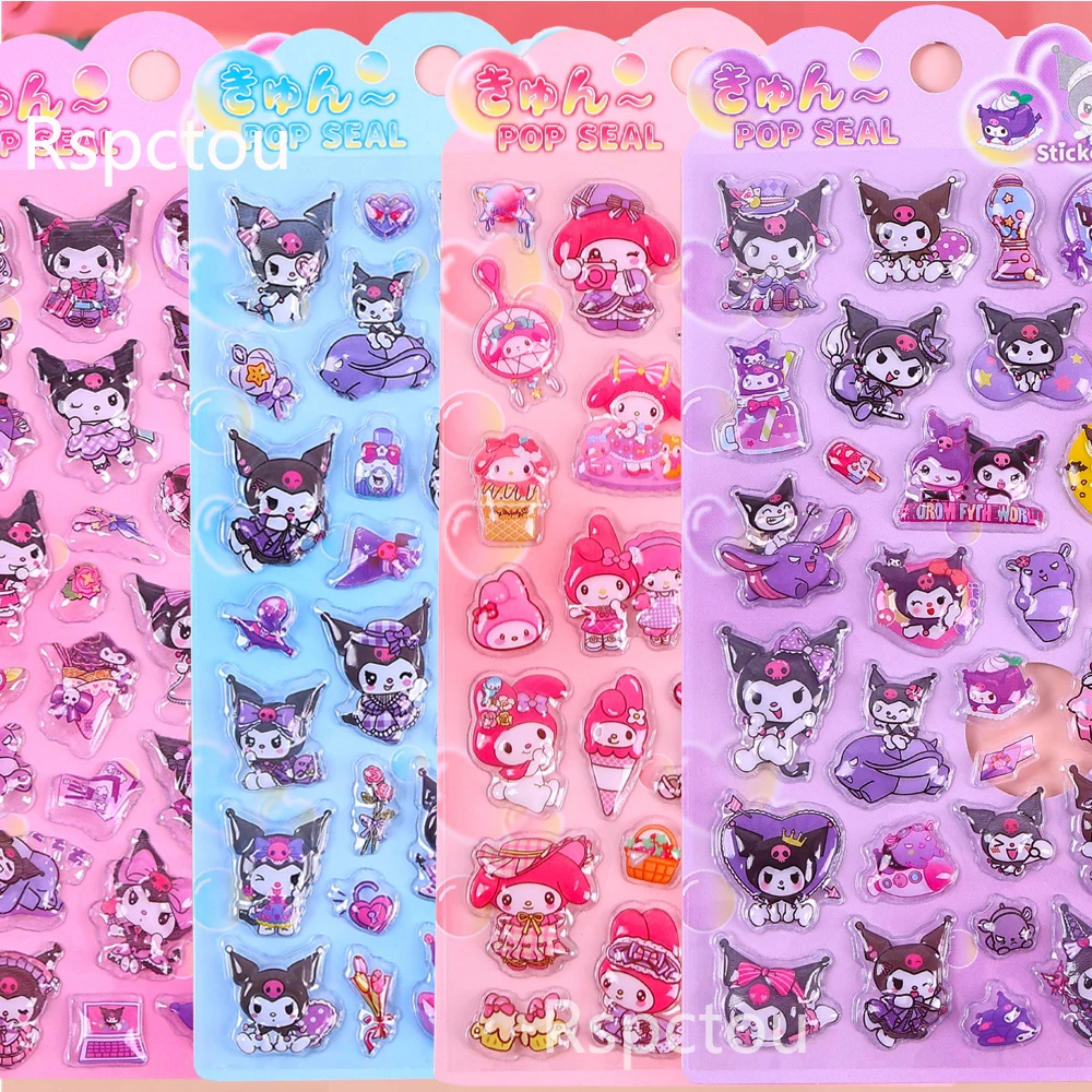 

4pcs Kawaii Kuromi Sanrio Anime 3D Relief Stickers Cartoon My Melody Bubble Decals Waterproof DIY Laptop Cute Decoration Sticker