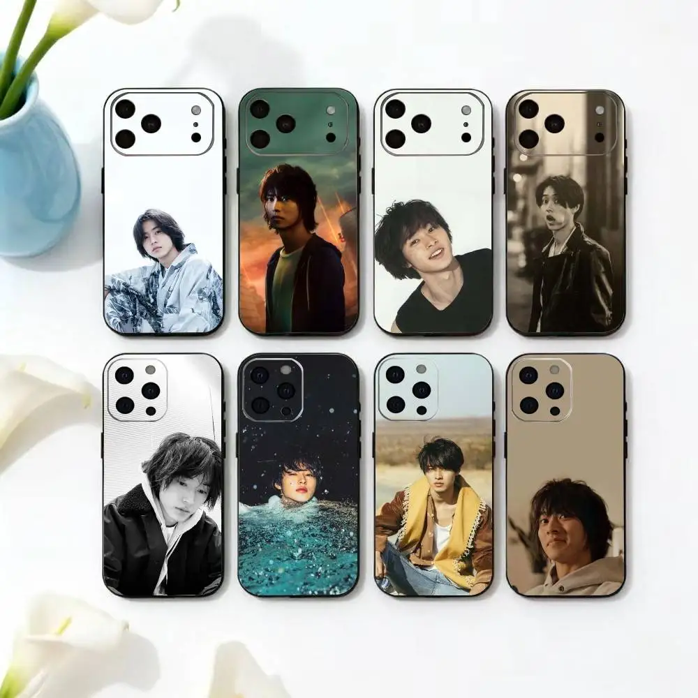 Funda de silicona suave negra con diseño del actor K-Kento Yamazaki para iPhone 17, 16, 15, 14, 13, 12, 11 Plus, Pro Max, XS