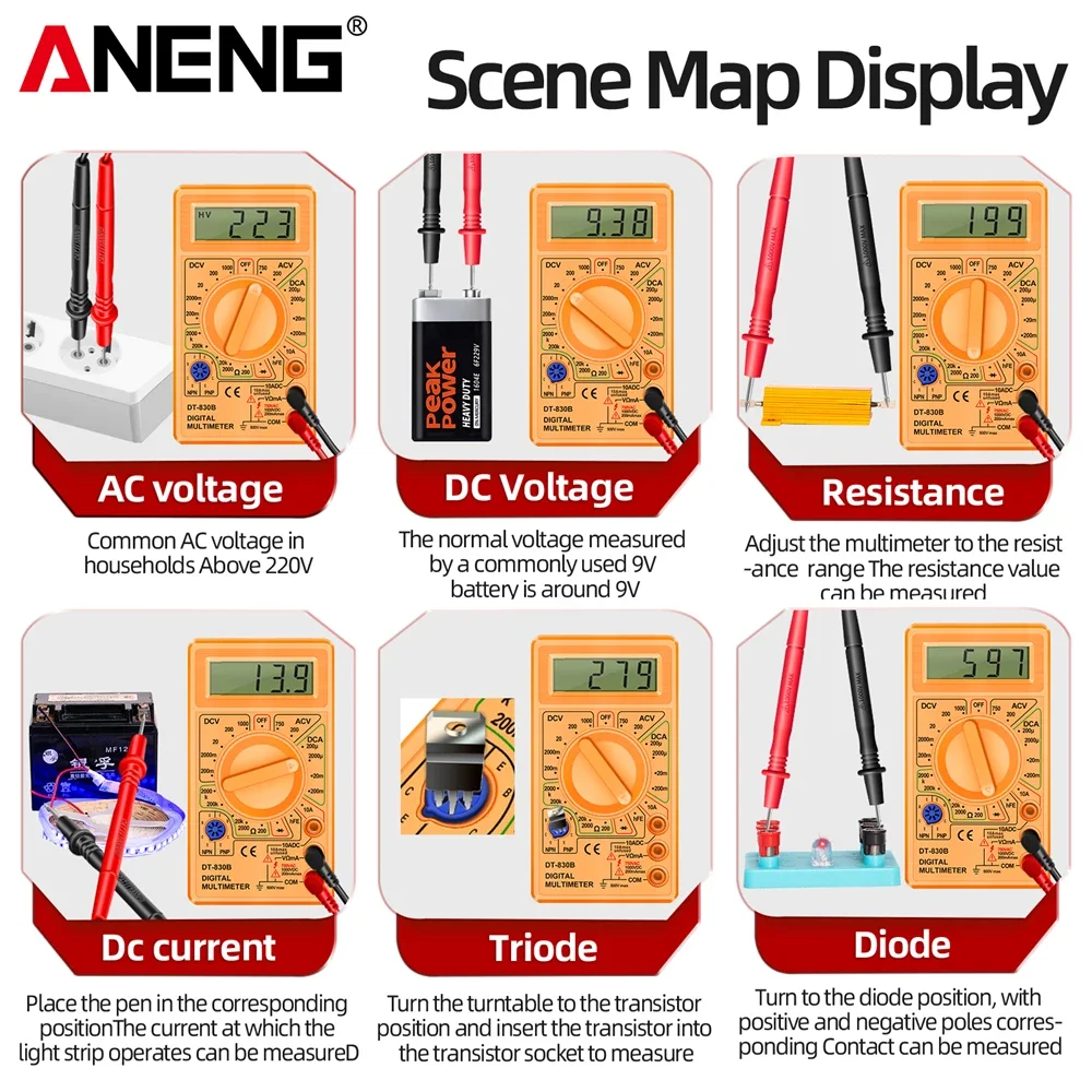 ANENG DT830B Multimetre Tester el Multimetre dijital multimetreler profesyonel çok metre Multimetre Ohm Maltimeter araçları