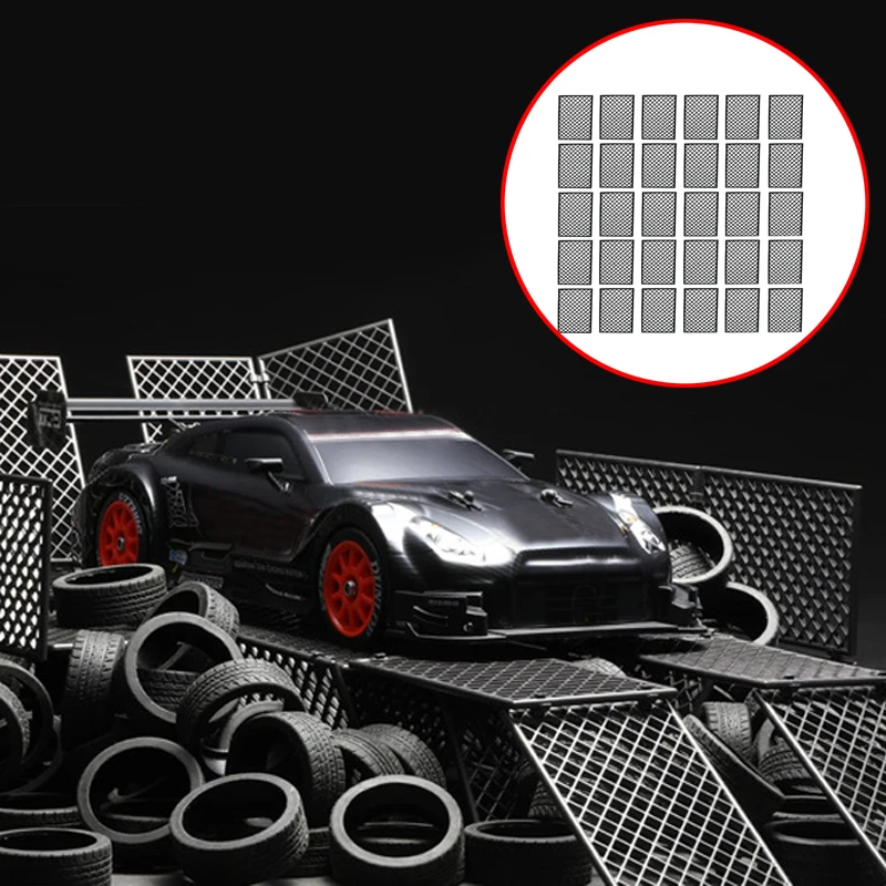 

30 шт., масштаб 1/24, модель забора для гоночной трассы, 9,3X6,2 см, пластиковая сетка, имитация барьерных деталей для автомобиля от комаров, диорама, аксессуары «сделай сам»