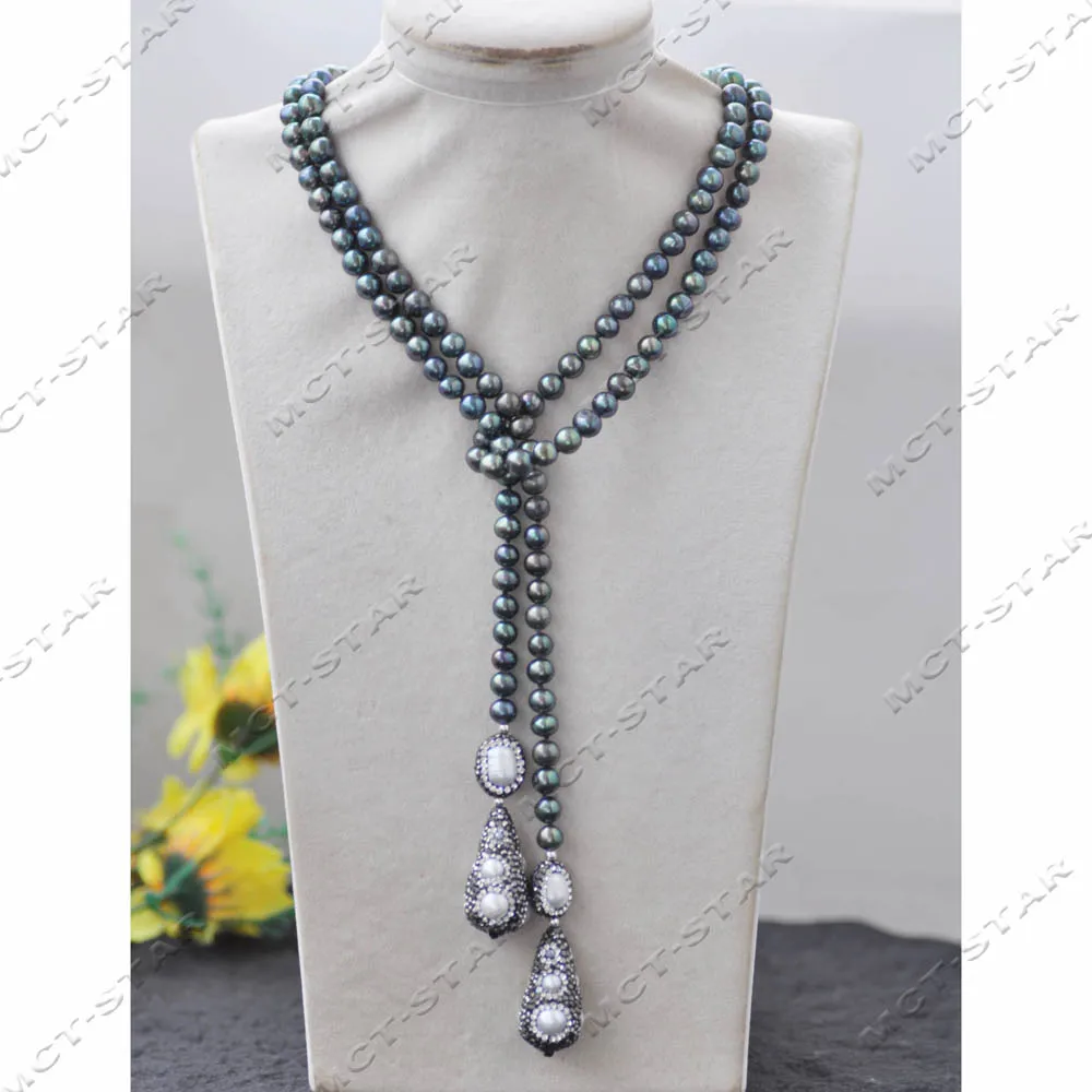 

Z14160 50-дюймовое ожерелье с подвеской из пресноводного жемчуга цвета павлиньего пера, 30 мм, с бусинами из фианитов