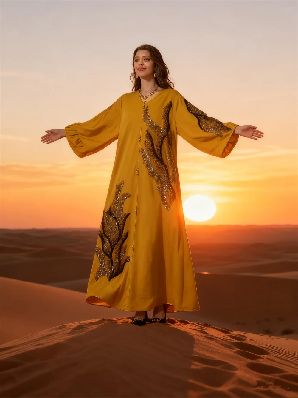 Eid Mubarak Djellaba Ramadan Jalabiya paillettes broderie femmes musulmanes Robe Maxi turquie caftan dubaï Abaya Islam vêtements Robe