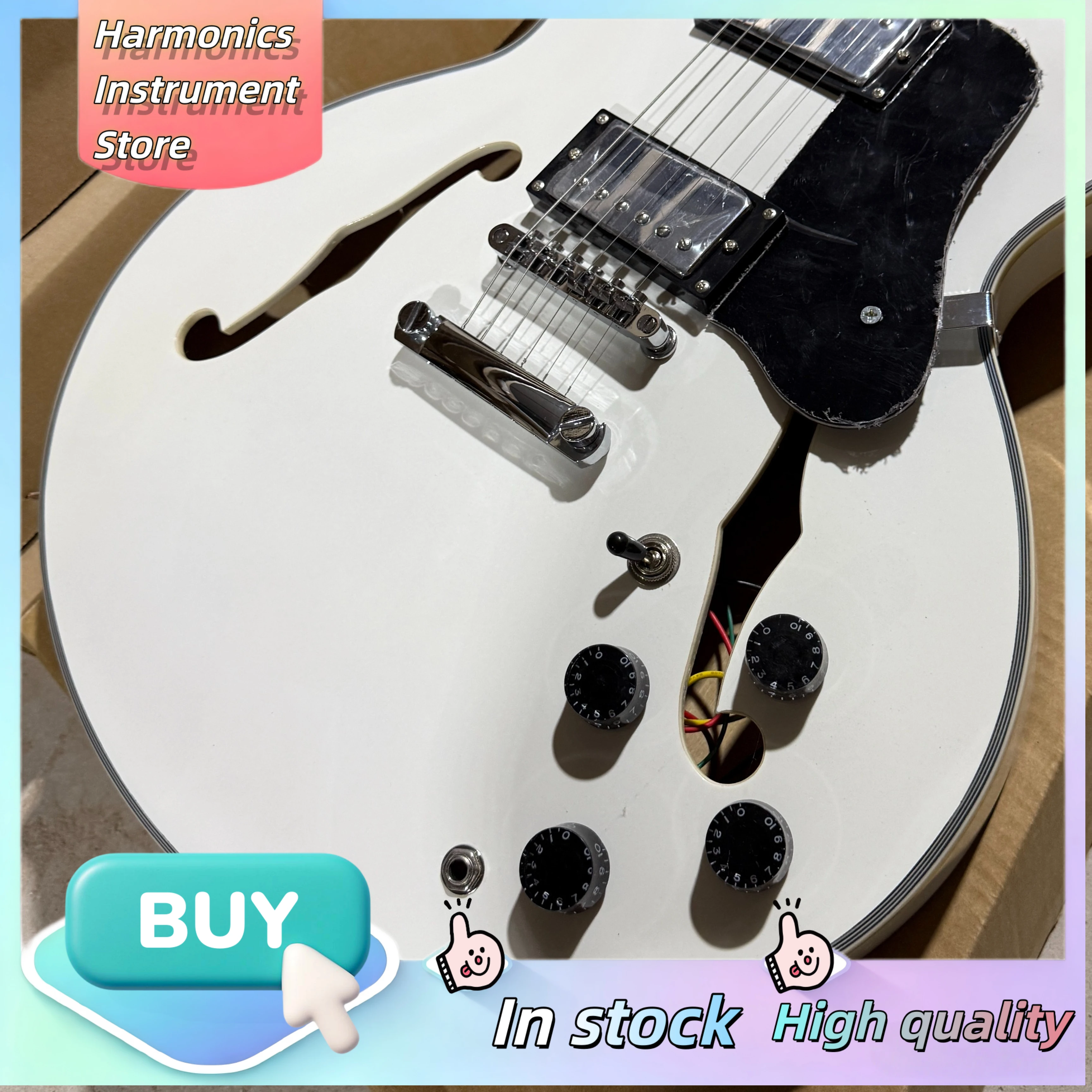 335 Electric Guitar HH Pickups F‑hole White Small Pickguard Silver Hardware Fixed Bridge Style is flexible and ever-changing