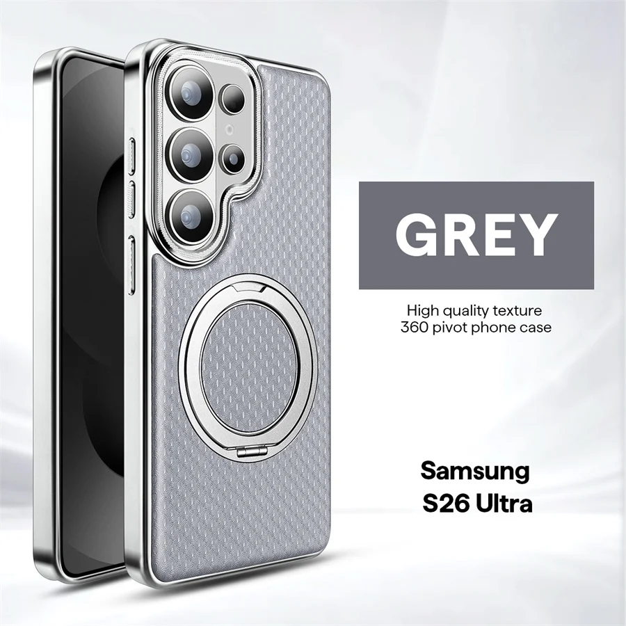For Samsung Galaxy S25 S24 S23 Plus S26 Ultra Wireless Charging Magnetic Ring Elegant Leather Case, S26 S25 Ultra Case