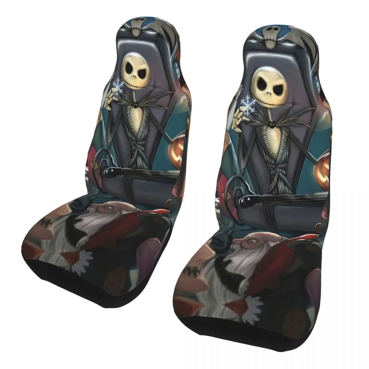 Custom Halloween Skeleton Skull Universal Car Seat Covers Fit Any Car Truck Van SUV 3D Print Auto Seat Cover Protector 2 Pieces