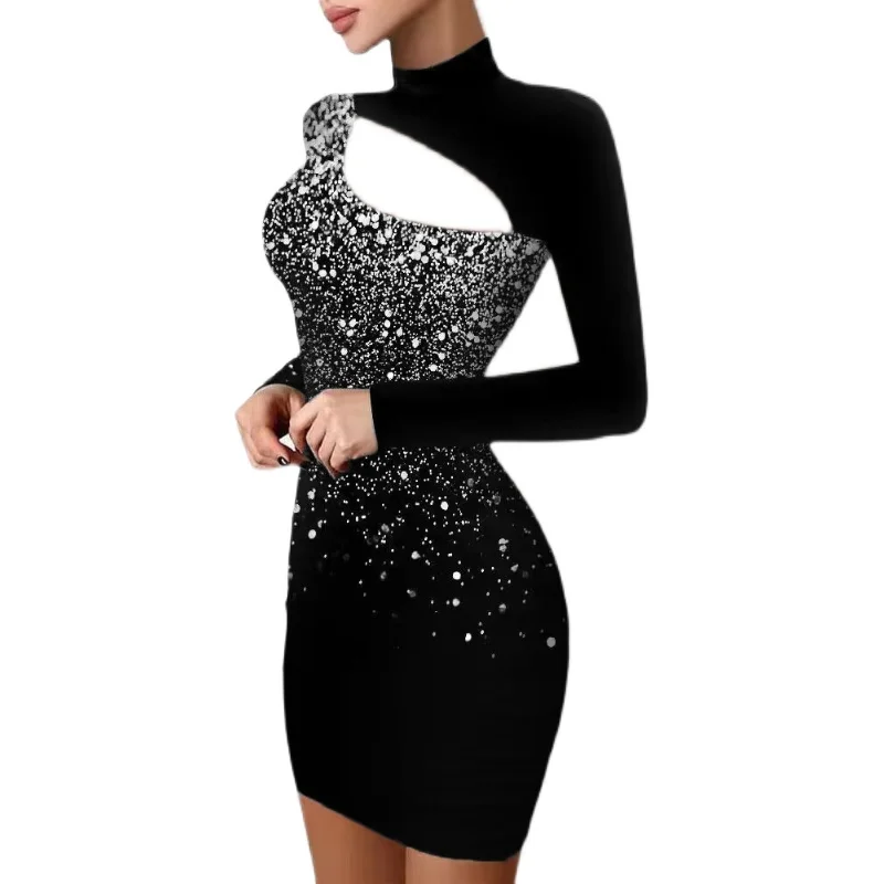 Gonna attillata con stampa poered patchwork scollata slim Dr stampata primaverile Street Sle a vita media lunga Sve ort Dr