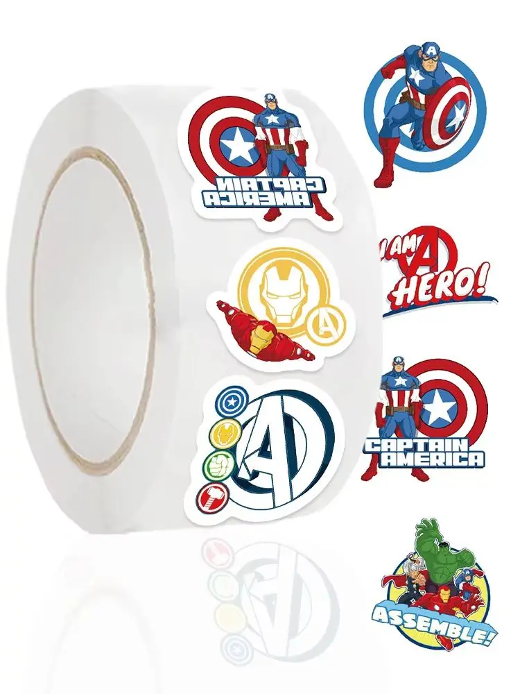AliExpress 500PCS Marvel The Avengers Anime Sticker Roll Decorative Scrapbooking Bike Iron Man Hulk Cartoon Sealing Labels Decals