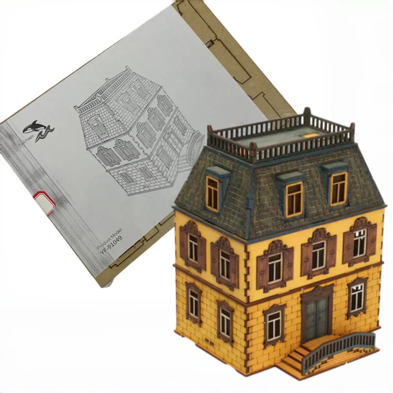 

Масштабная модель русского двухэтажного дома 1:72, деревянный сборный конструктор, украшение, подарок ручной работы, сделай сам