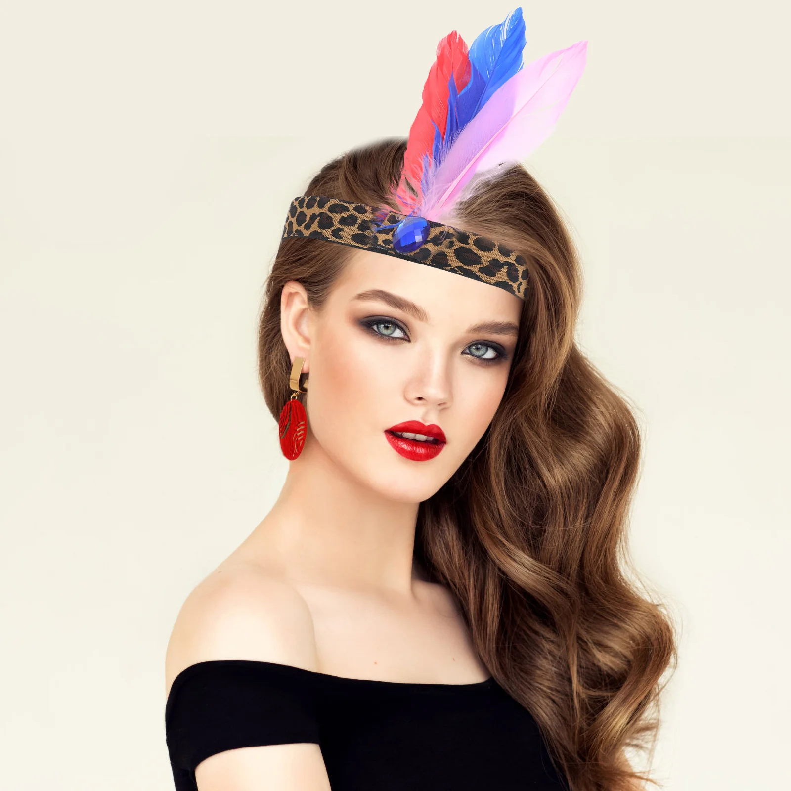 

3Pcs Leopard Print Headb s Lightweight Reusable Indian Headdress Costume Accessories Women Girls Blue Red Purple Black