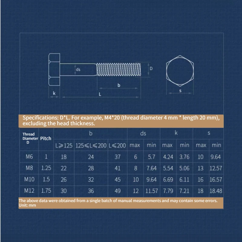 M6 M8 M10 M12 304 Stainless Steel Hex Head Bolt DIN931 Half-Thread Hexagon Screw A2-70 Partial-Thread Fastener Length: 30–200 mm