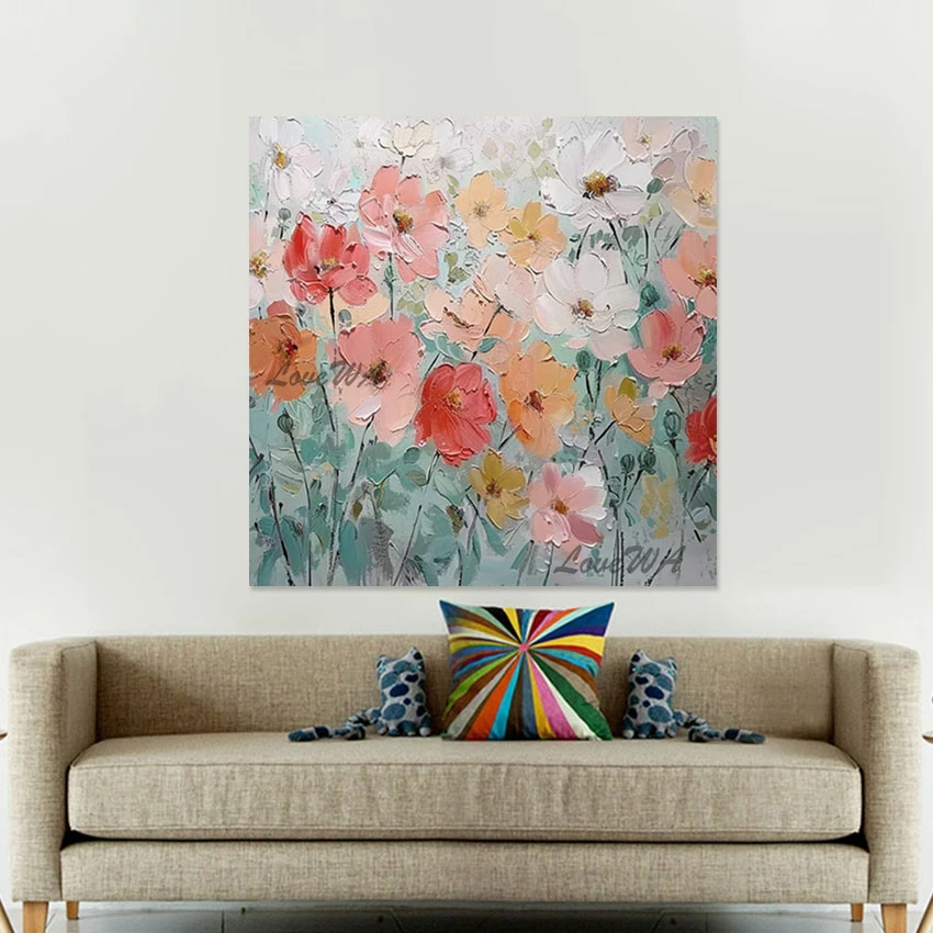 

Настенная картина для спальни, акриловая текстурированная абстрактная простая картина с цветами, холст, оптовая продажа, украшение для дома