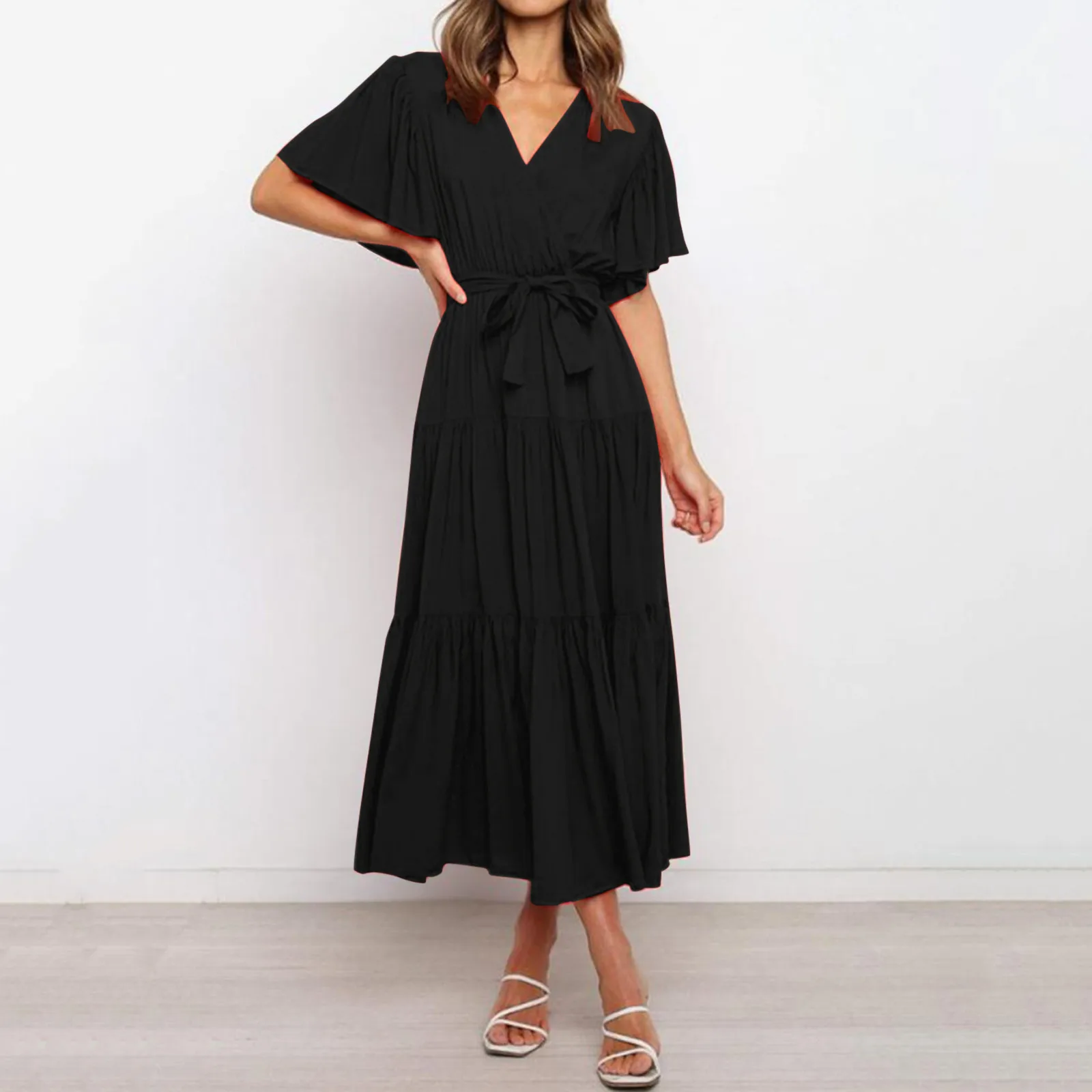 

Sexy Deep V Neck Short Sleeve Party Maxi Woman Dress 2024 Summer Clothes Loose Cusual Vintage Pink Long Ladies Midi Dresses