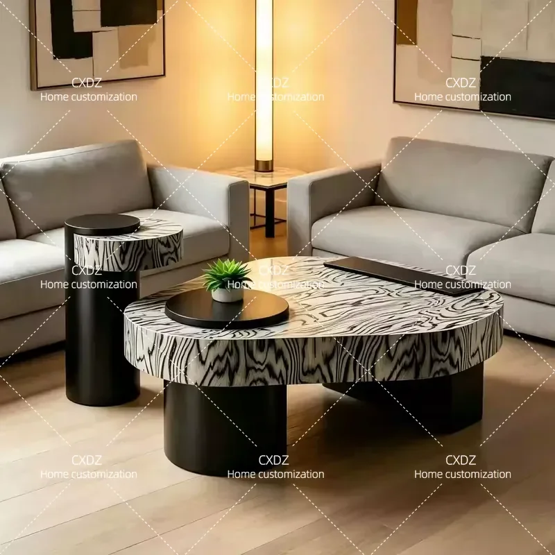 Minimalist Irregular Painted Coffee Table Set Black White Tree Pattern Living Room Center Table Creative Home Tea Table