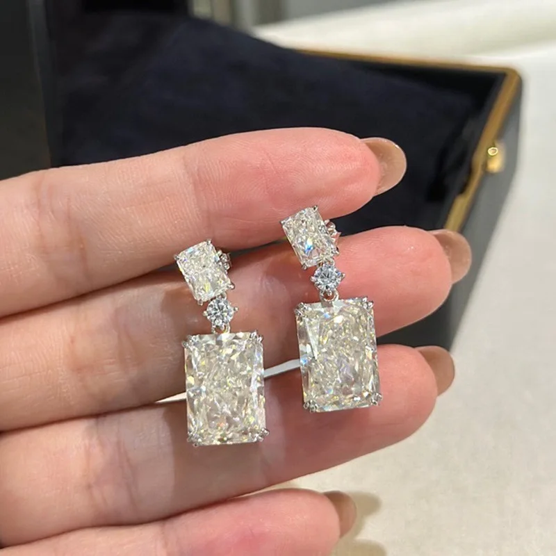 S925Silver Jewelry Craft Diamond Cutting European and American New Shining Artificial Diamond Ice Flower Cut Geometric Square Di