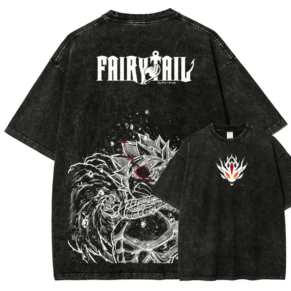 2026 Hot Anime Fairy Tail Clothing Men Women Short Sleeve Tshirts Washed Cotton Tee Retro Oversized T-shirt Harajuku T Shirt