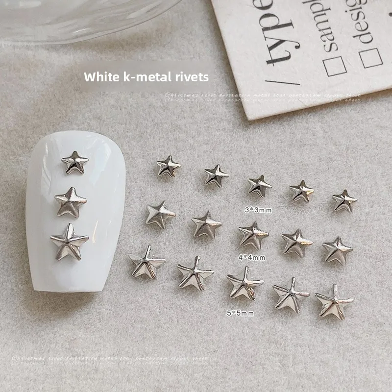 3g Christmas Star Nail Charms Metallic Silver Rivet Hollow Out Star Nail Slices Press On Nails Manicure DIY Decor Accessories