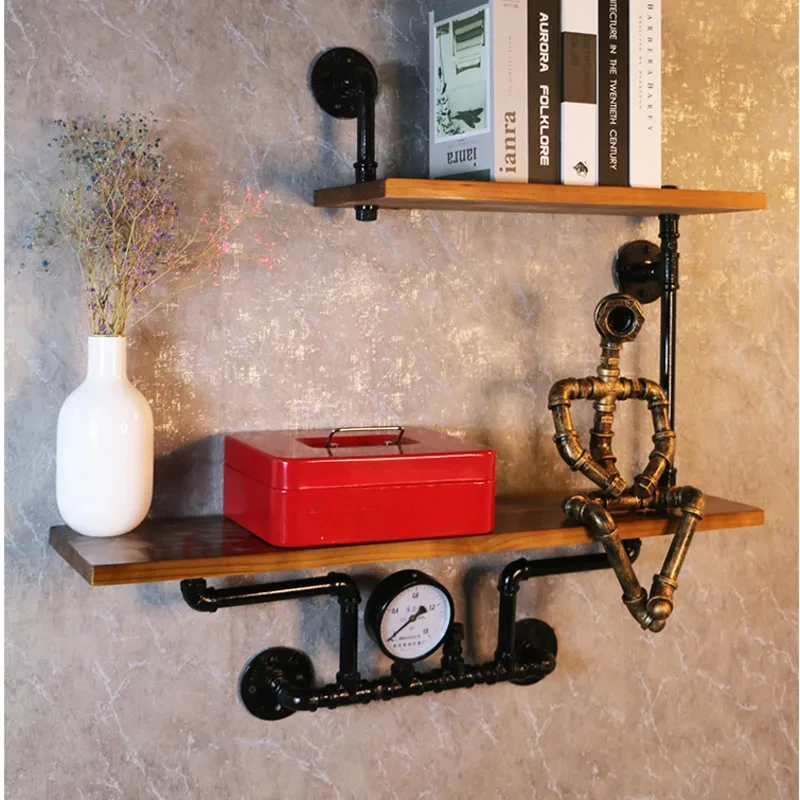 Multipurpose Pipe Storage Shelf Retro Industrial Decor Solid Wood Divider Bookshelf Versatile Wall Shelf Functional Artutions