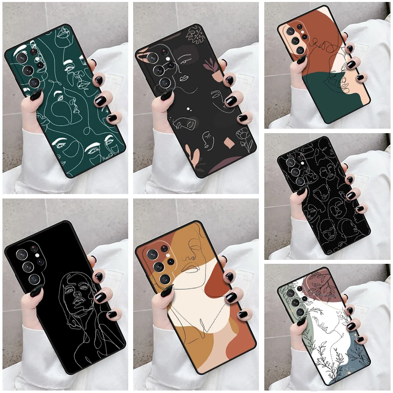 

Phone Case For Samsung Galaxy S24 S25 S23 S21fe S22 Ultra Plus Note 10 20 Cover Boho Woman Minimalist Line Art