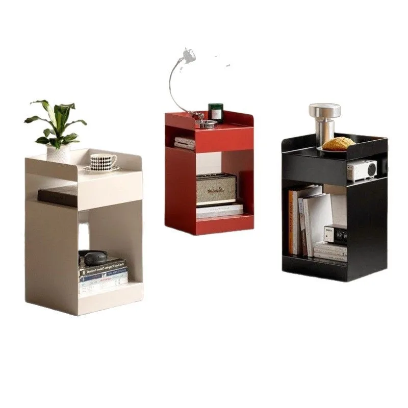 

Storage mobile bedside table, wrought iron edge geometric minimalist storage