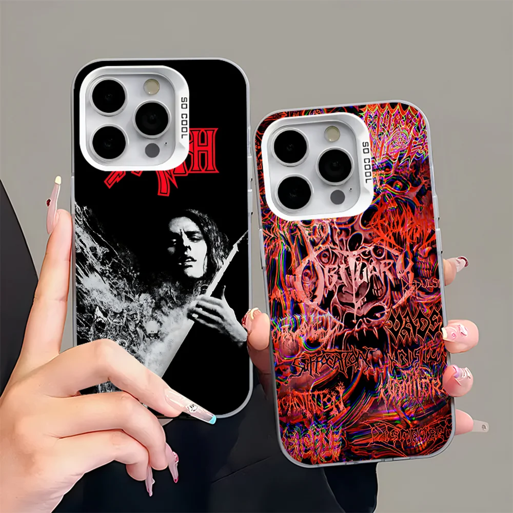 

D-Deaths Band Symbolic Phone Case For iPhone 16,15,14,13,12,11,Pro,Max,Plus,Mini,XS,SE Anti Fall Gray Silver Matte Hard Bumper