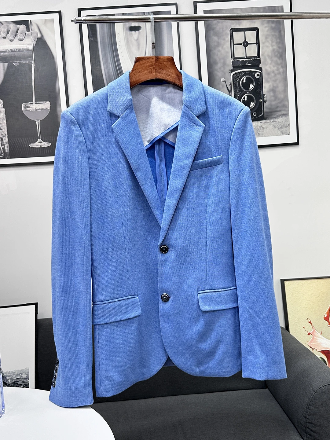 

Casual Versatile Men's Suit Jaet Spring Faion Two Button Stand Fit Double Breasted Urban Sle Long Sve Pure Color