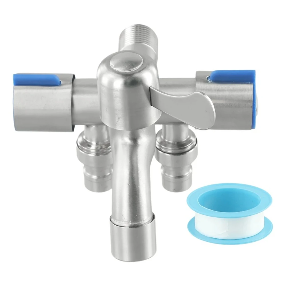 Stainless Steel Multi-function One Into Three Out Washing Machine Faucet Three Control Domestic Diverter Four-way Triangle Valve