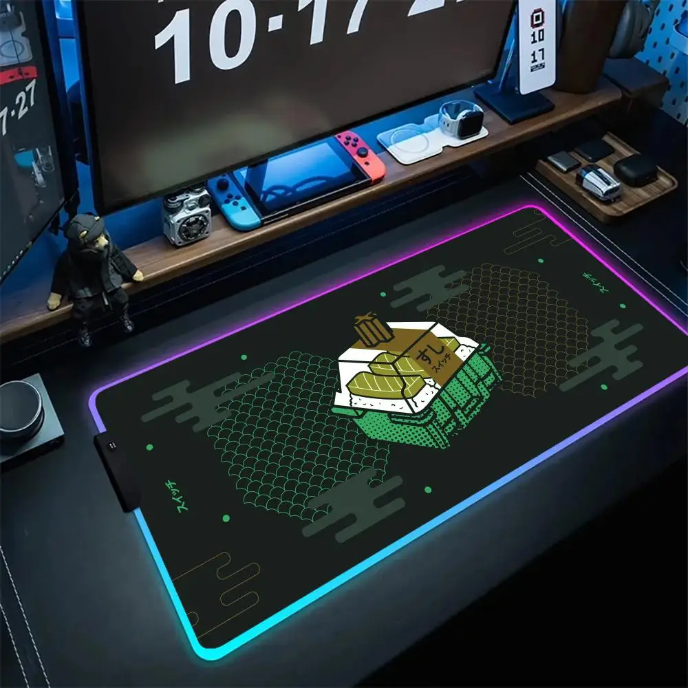 Mousepad lampu latar Keyboard Game Xxl karet meja PC 800x300mm RGB mouse Pad Switch Sushi Deskmat Luminescence