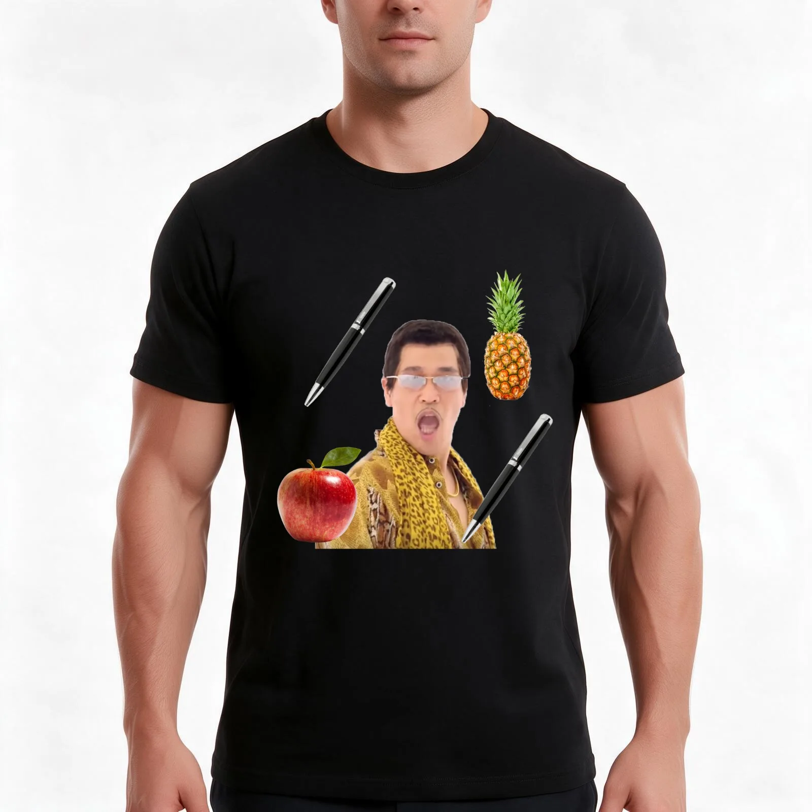 Pen Pineapple Apple Pen T-Shirt, Summer Casual Cotton Tee, Oversized Streetwear Tops, Vintage Graphic Print, Unisex Men Women