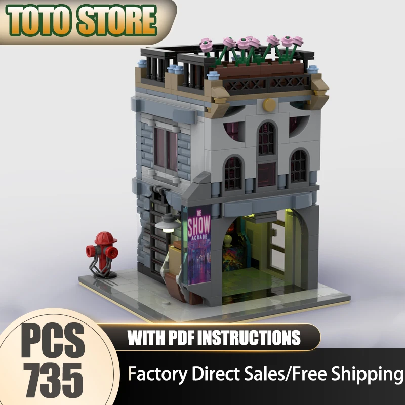 

Moc Building Bricks Шоу Аркада и архитектура квартиры Модульный городской блок с видом на улицу Игрушки DIY Сборка Рождественские подарки