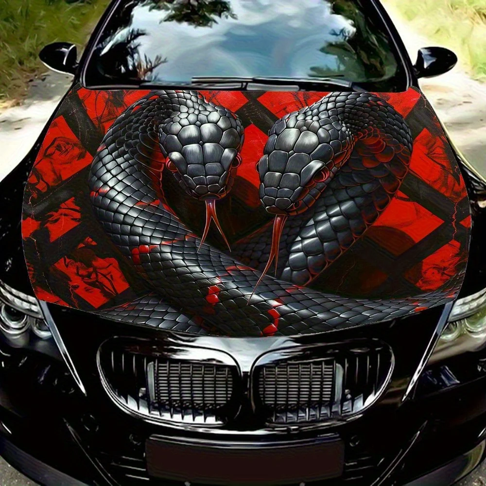 Evil Black Cobra Car Hood Wrap - PVC Material, Gift For Car Enthusiasts, Fits Trucks & Cars, Custom Vehicle Bonnet Wrap, Sun Pro