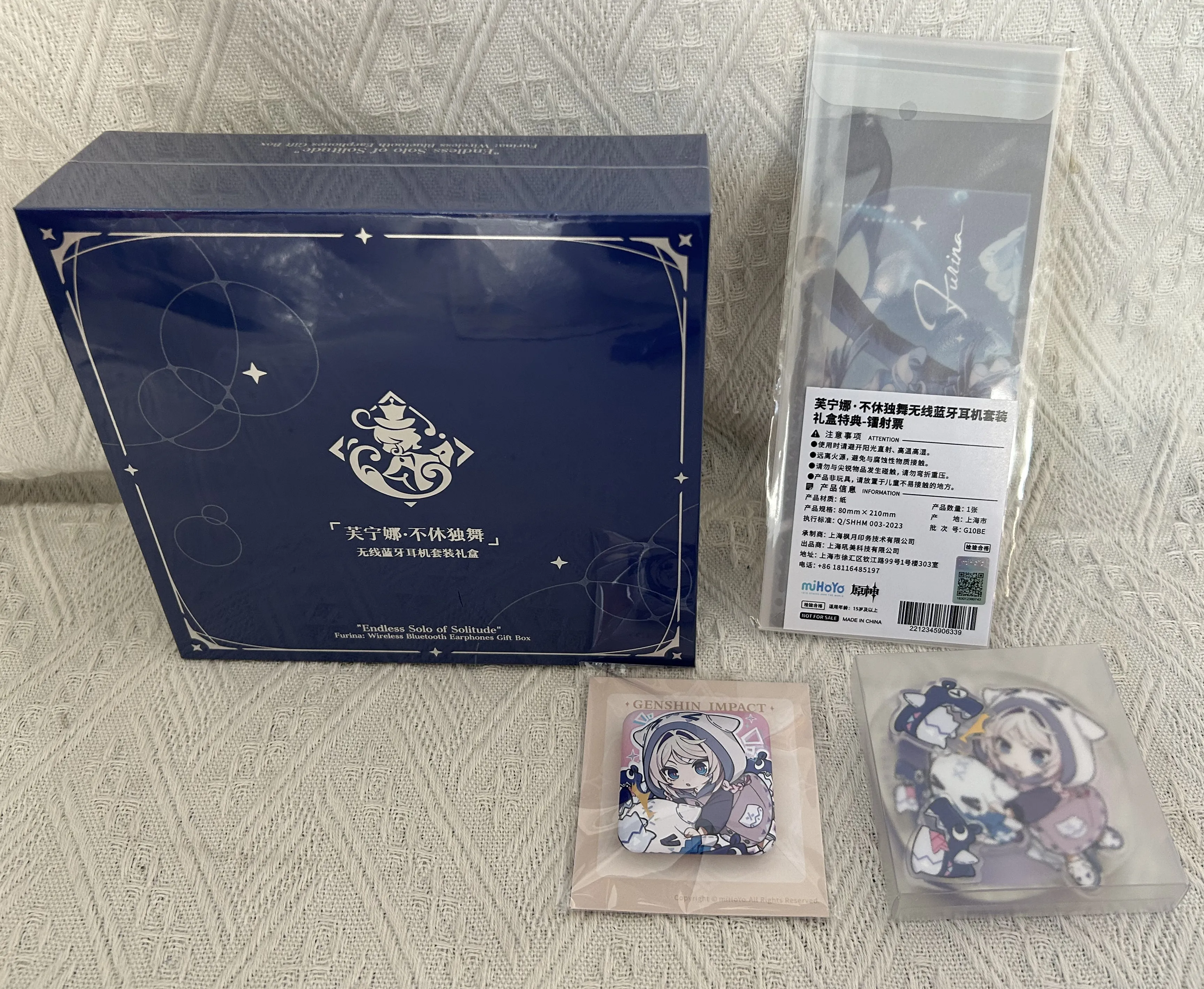 In Stock Bluetooth Earphone Original Genshin Impact  Furina Bluetooth Earphone Set Gift Box Badge Doll Anime Figure Game Toy Kid