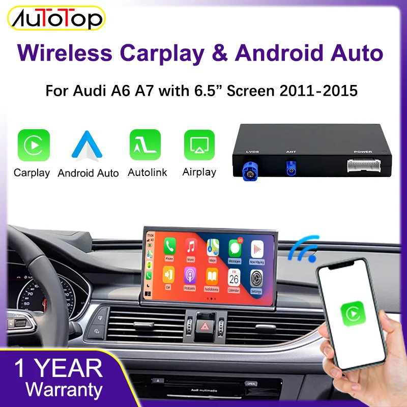AUTOTOP Wireless Android Auto CarPlay Adapter Box für Audi A6 A7 2011-2015 mit 6,5-Zoll-Bildschirm, RMC-System, Airplay, Mirrorlink, Kamera – Detail 1