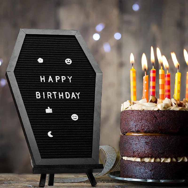 Gothic Halloween Coffin Letter Board Black with Spooky Wooden Stand 17x10.5 Inch Decor Spooky Gifts Decorations