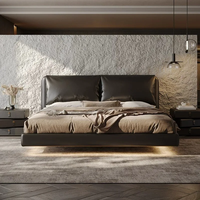Thin bedside bed Elephant ear head Suspended window bed Master bedroom layer Cowhide air pressure storage bed
