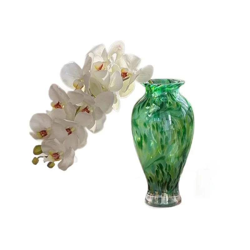 

Green pearlescent glass vase, high-end glazed flower ware, living room desktop flower arrangement, water nourishment,