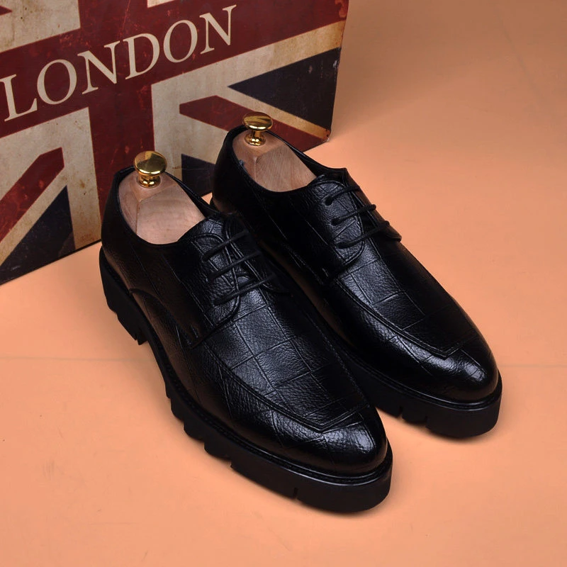 men casual business office original leather shoes lace-up derby shoe black trendy platform sneakers designer gentleman footwear