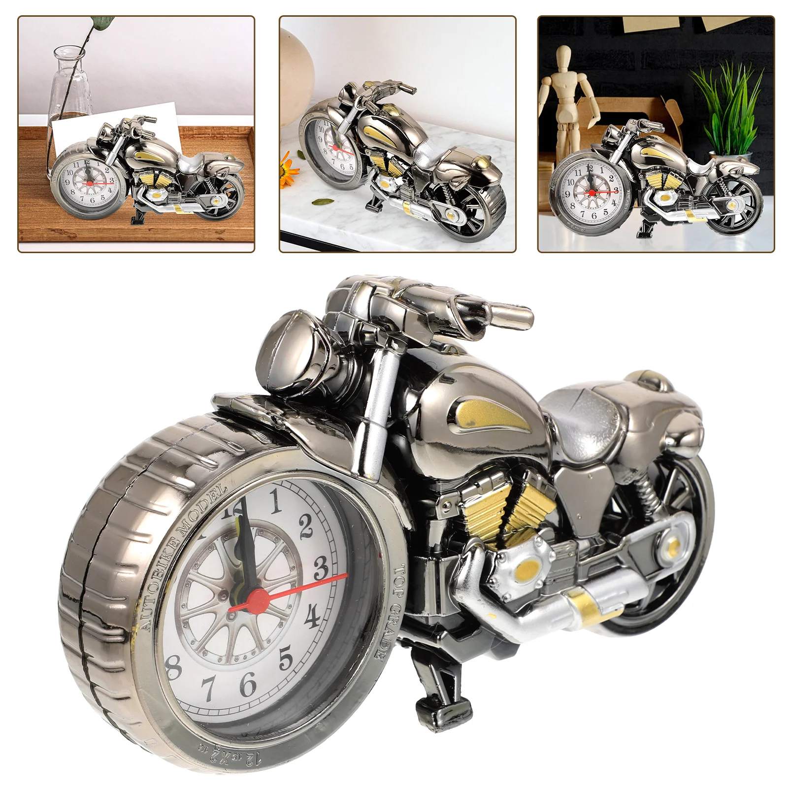 

Motorcycle Alarm Clock Creative Bedside Retro Tabletop Desk Quartz Motorbike Model Vintage Desktop Ornaments