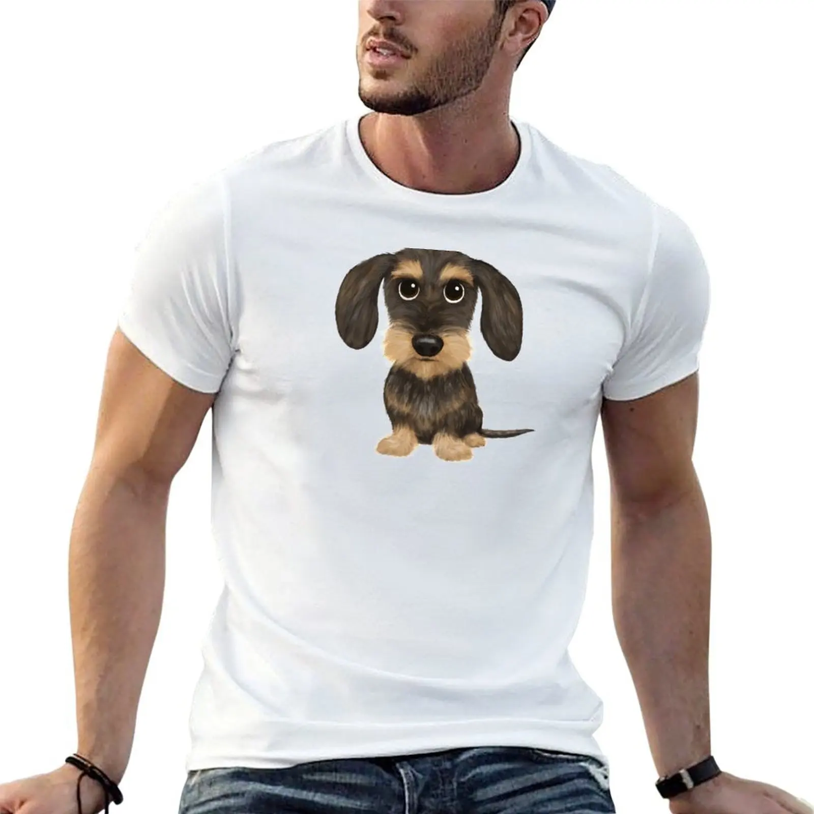 hombre Wire Wirehaired y jabalí para hombres salvajes para lindo | Camisas color canela para hombre, camiseta Wiener, camiseta con pelo | Perro t Teckel Dachshund