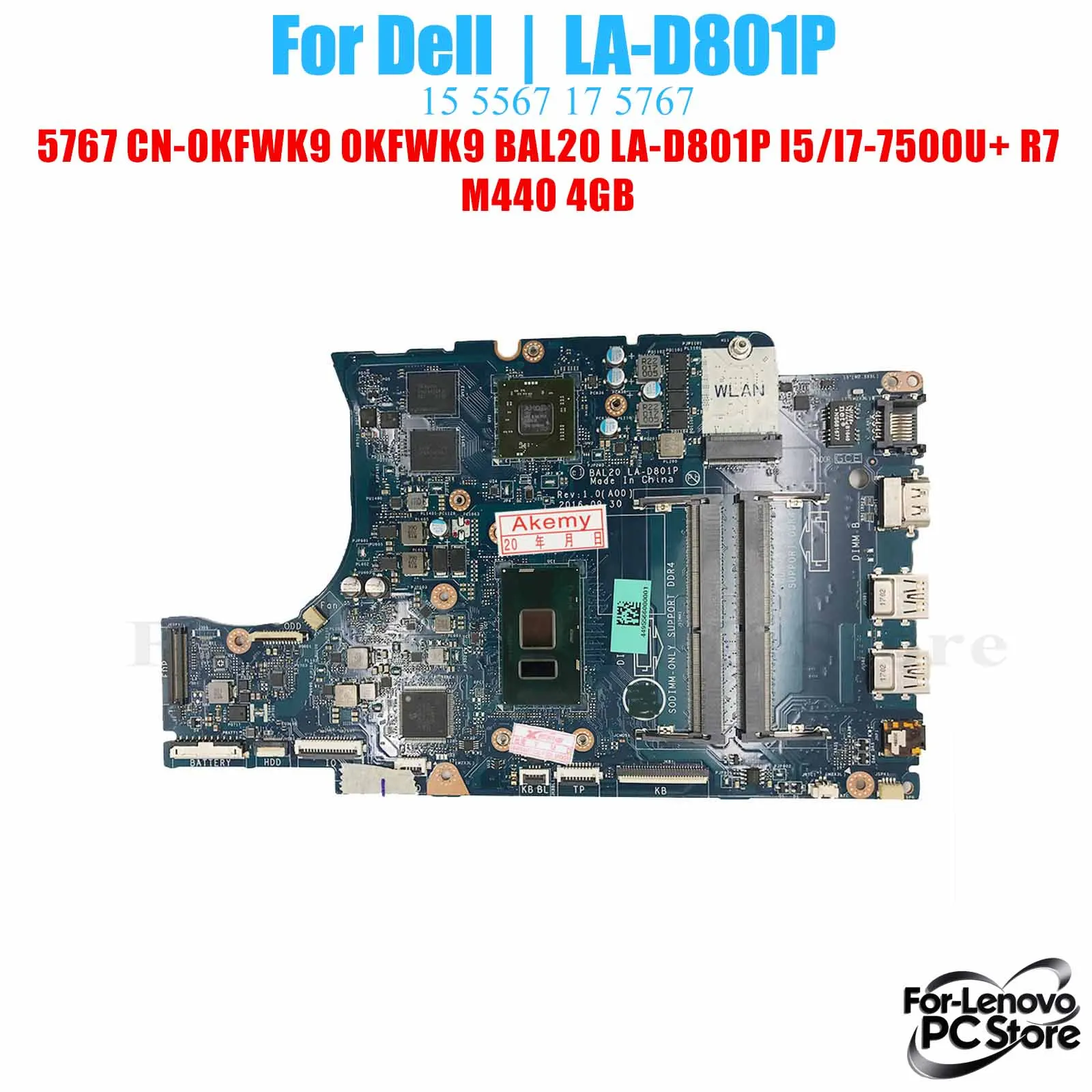 

LA-D801P For DELL Inspiron 5567 5767 LA-D801P Notebook Motherboard i3 i5 i7 CPU Tested Laptop Mainboard
