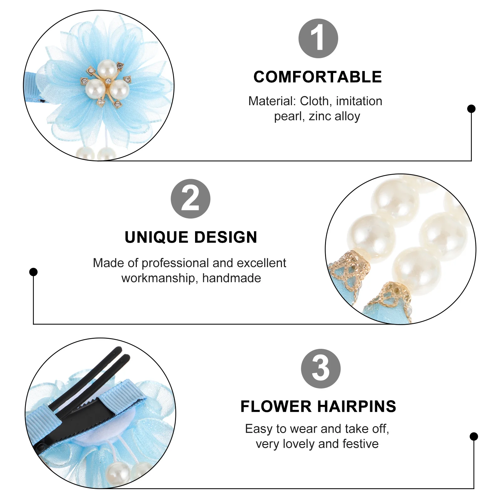 

2Pcs Children's Pearl Tassel Hair Accessories Delicate Flower Headdress for Party Girls Lovely Hair Clip Decorative Head-Wear