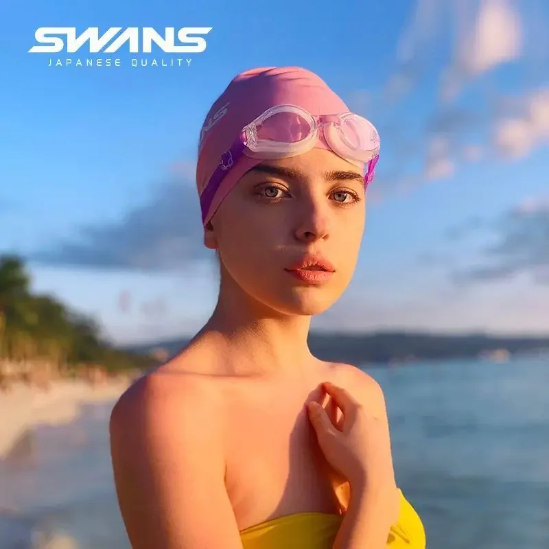 

SWANS swimming cap women men silicone waterproof comfortable long hair ear protection swim gear not restrain head