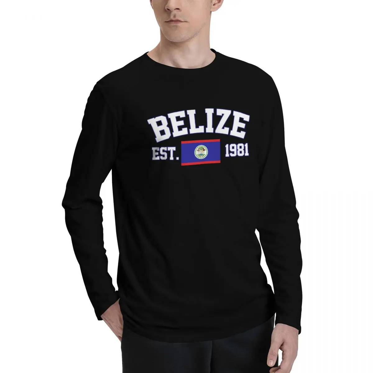 100% Cotton Belize Flag With EST. Year Long Sleeve Autumn T shirts Men Women Unisex Clothing LS T-Shirt Tops Tees