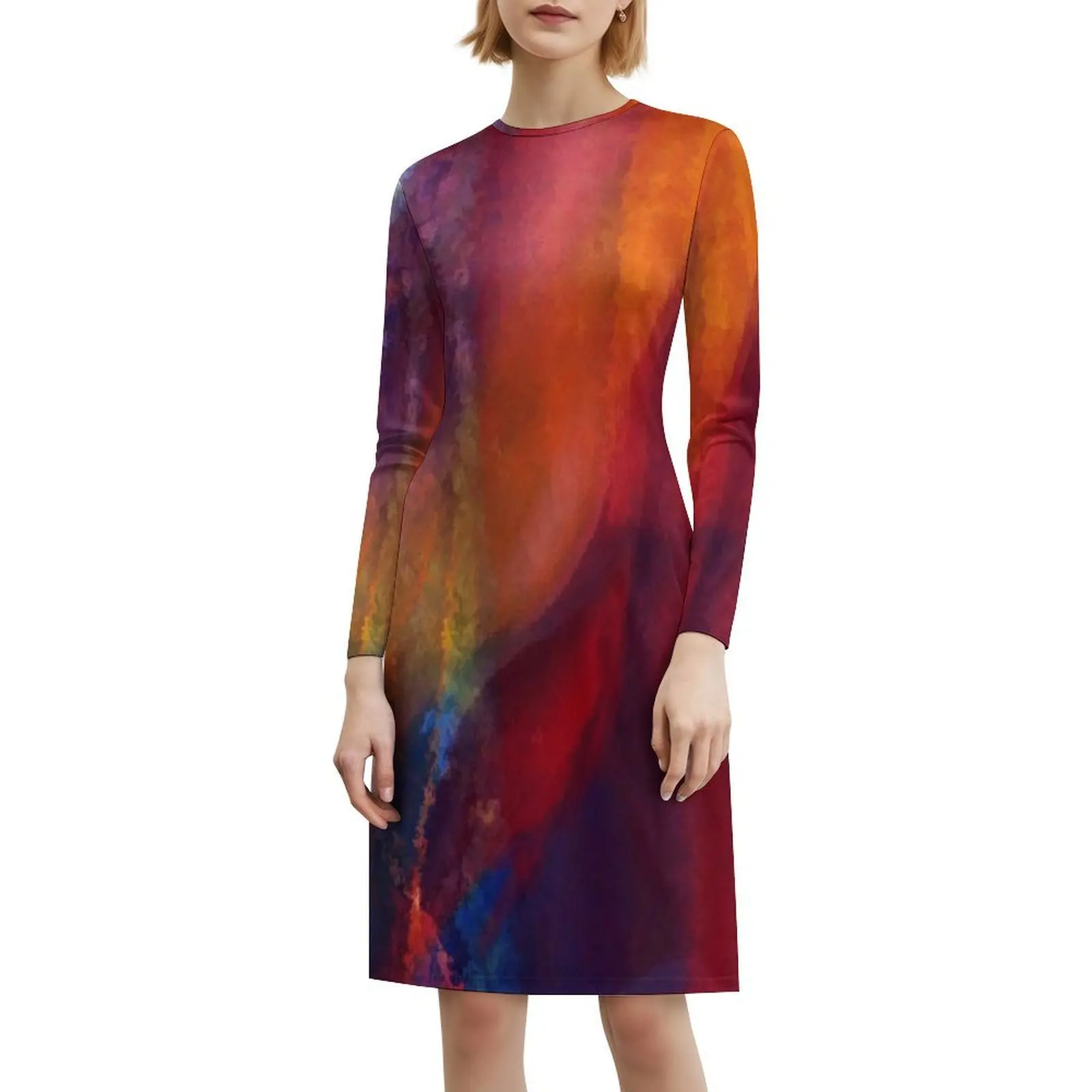 فستان رقص الألوان على شكل حرف a فستان بفتحة عنق على شكل قلب فستان أنيق للحفلات الصيفية للنساء لوحة تجريدية تجريدية